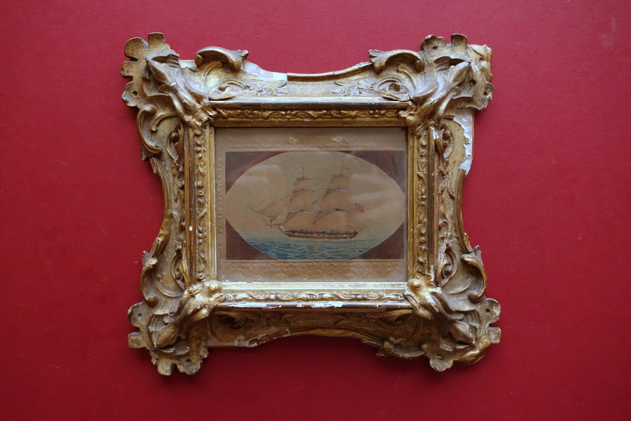 Acquerello Veliero Britannico H. M. Brig Nim R. Pricham Commander …