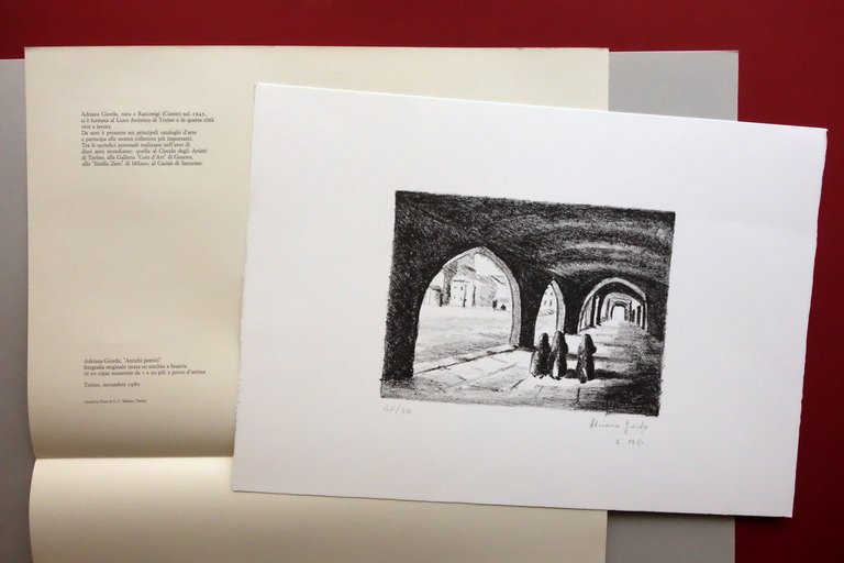 Adriana Giorda Antichi Portici Litografia Originale Numerata 1980 Racconigi