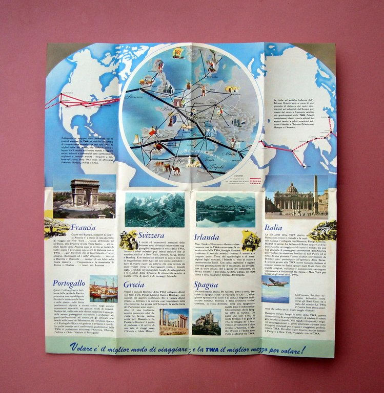Aerei Pieghevole pubblicitario TWA per l'Europa Litho in USA viaggi
