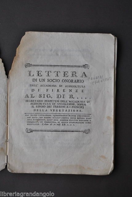 Agricoltura Illuminismo Toscano Angolemme Riposo Terreni Vegetazione 1785