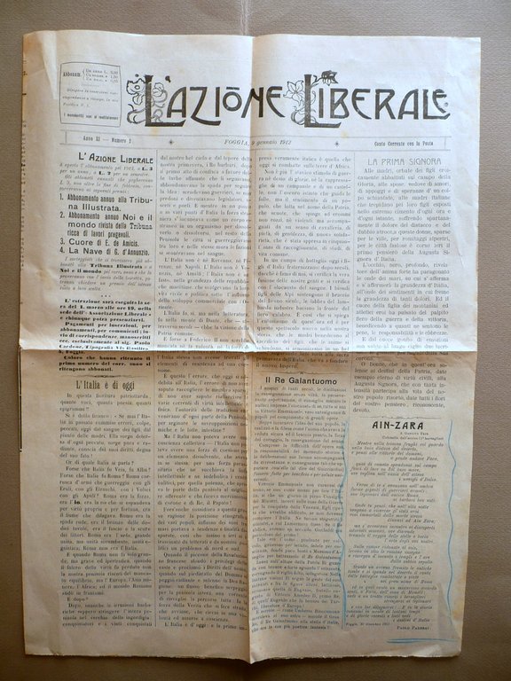 Ain Zara Poesia a G. Fava Colonnello 11∞ Bersaglieri L'Azione Liberale 1912