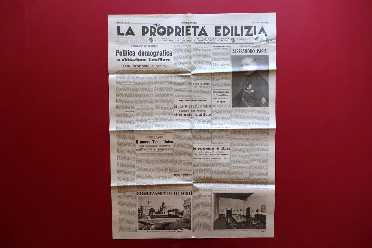 Alessandro Parisi Morte Fiamme Nere Arditi La Proprietà Edilizia 11/8/1938