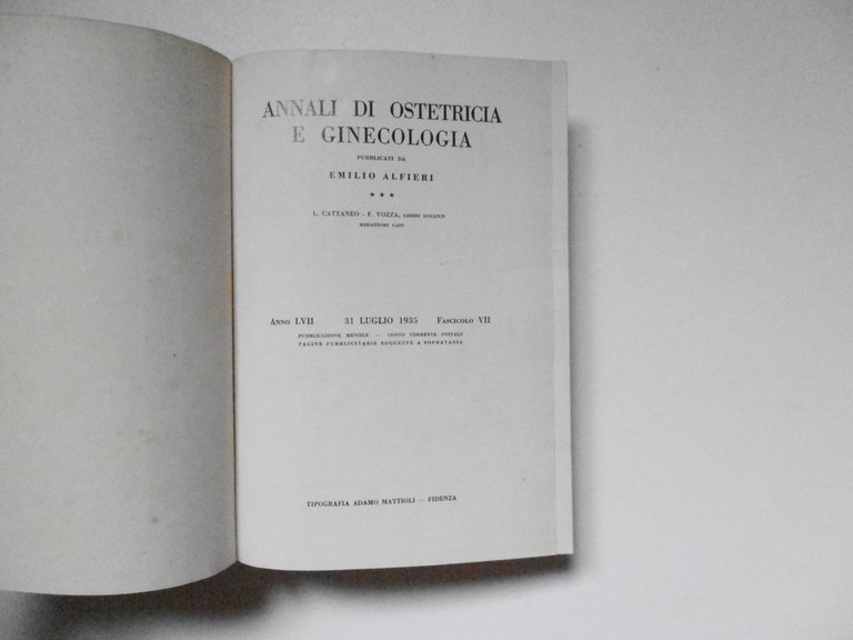 Alfieri Emilio Annali di Ostetricia E Ginecologia Adamo Mattioli 1935 …