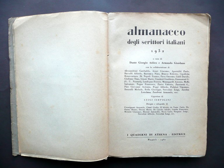 Almanacco degli Scrittori Italiani I Quaderni di Athena 1932 Copertina …