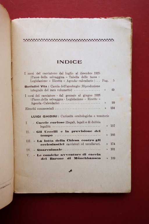 Almanacco del Cacciatore per l'annata venatoria 1925-26 Luigi Ghidini Nortini