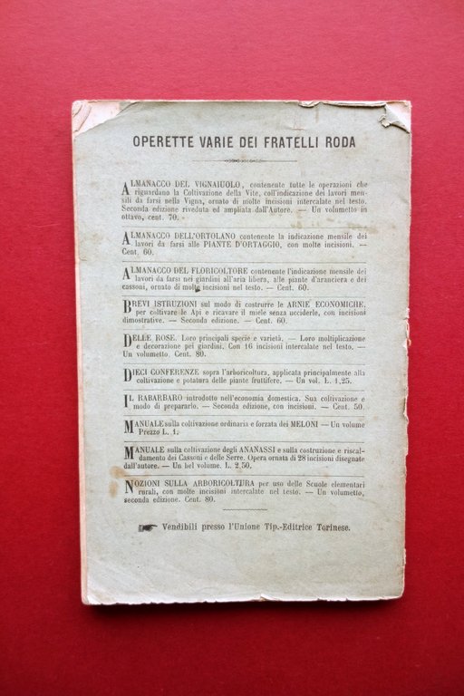 Almanacco del Frutticoltore Marcellino e Giuseppe Roda Torino 1878 Incisioni