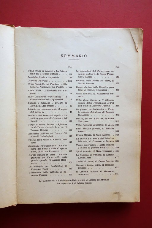 Almanacco Fascista del Popolo d'Italia Milano 1939 Illustrato