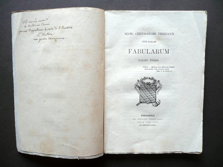 Aloisius Chrysostomi Ferruccii Fabularum Libri III Galeazzi Imola 1867 Autografo