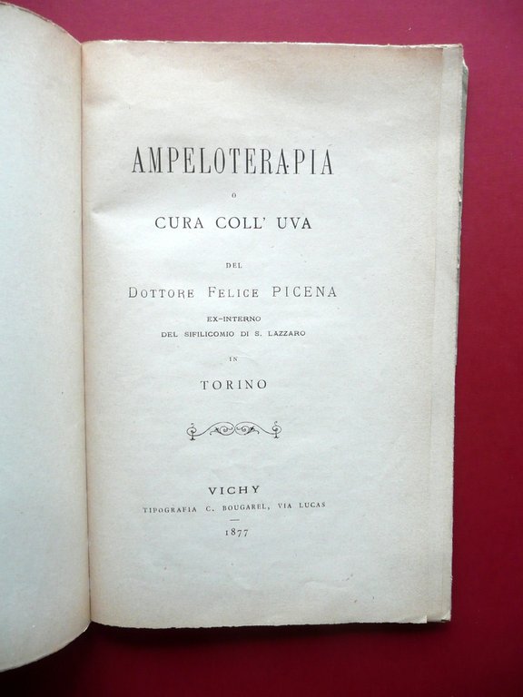 Ampeloterapia Cura coll'Uva Picena Bougarel Vichy 1877 Sifilcomio S. Lazzaro