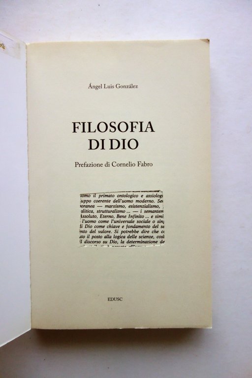 Angel Luis Gonzalez Filosofia di Dio EDUSC Roma 2015