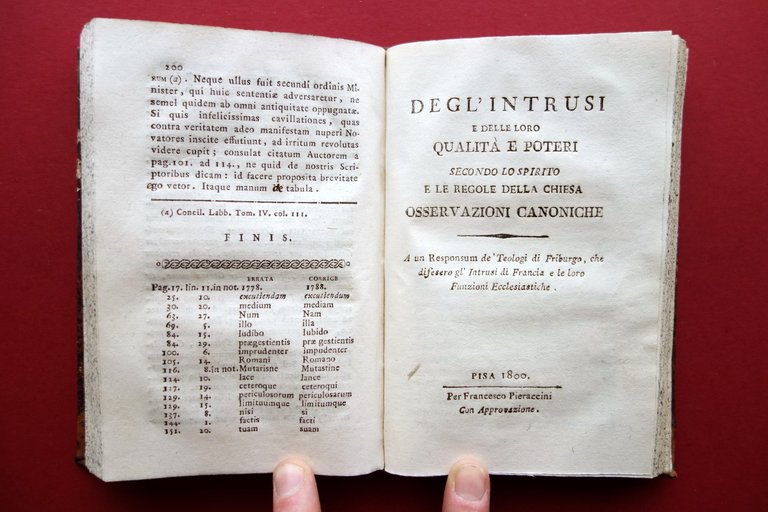 Annotationes Pacificae Parochi Catholici 1790 Degl'Intrusi Qualit‡ Poteri 1800