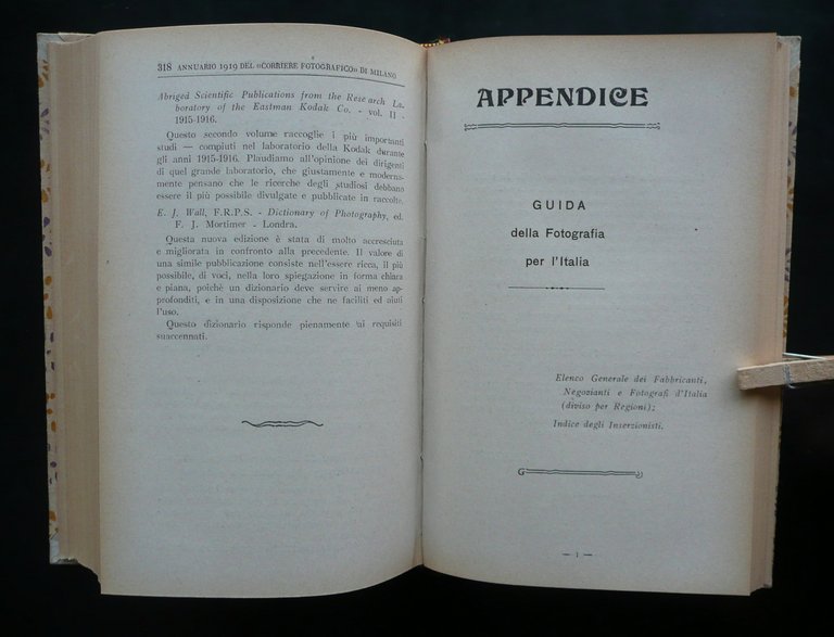 Annuario 1919 della Fotografia M. Cacciatori Dell'Aquila Milano Elenco Fotografi