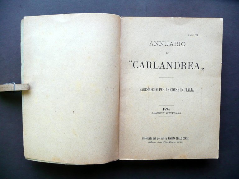 Annuario di Carlandrea Vademecum per le Corse in Italia 1894 … | Immagine Gallery 3