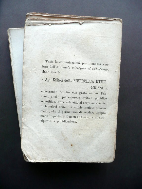 Annuario Scientifico ed Industriale Lessona Anno I Biblioteca Utile Milano …