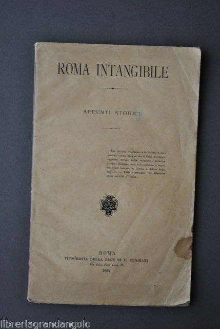 Anonimo Roma Intangibile Liberalismo Difesa Papa Papato Potere Temporale 1887