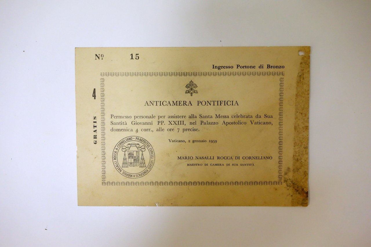 Anticamera Pontificia Permesso Personale Messa Papa Giovanni XXIII 1959