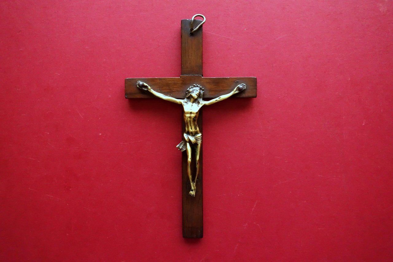 Antico Crocifisso in Bronzo Croce in Legno di Noce Fine …