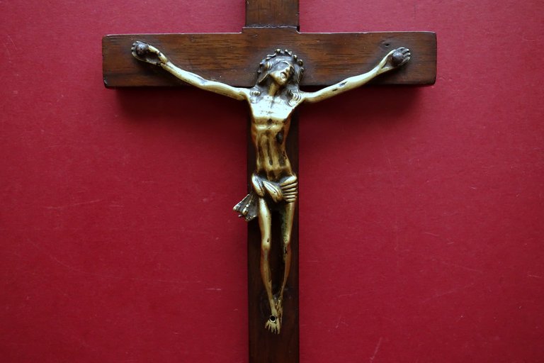 Antico Crocifisso in Bronzo Croce in Legno di Noce Fine …