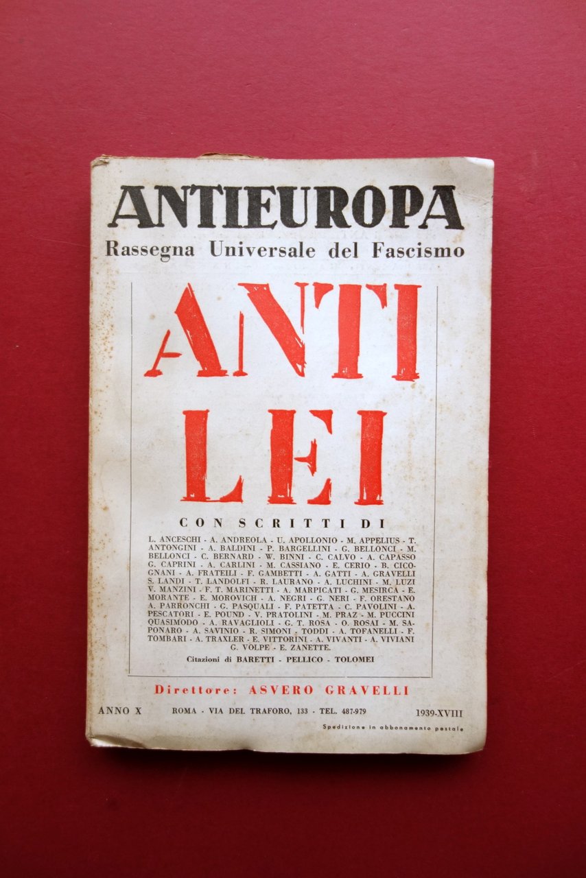 Antieuropa Rassegna Universale Anti Lei Anno X 1939 Marinetti Pound …