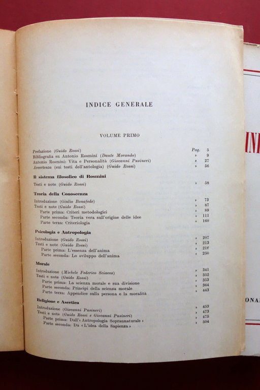 Antologia Rosminiana Guido Rossi SEI 1955 2 Volumi Completo