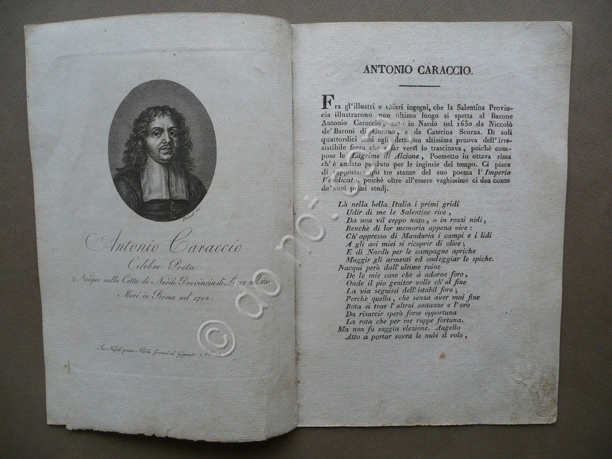 Antonio Caraccio Celebre Poeta Ritratto Biografia Gervasi Napoli NardÚ Lecce