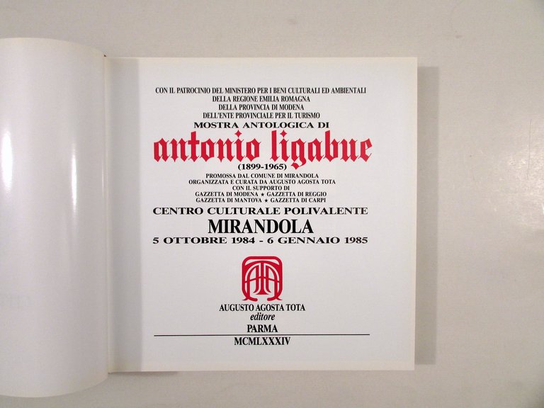 Antonio Ligabue Mostra Antologica Mirandola Augusto Agosta Tota Parma 1984