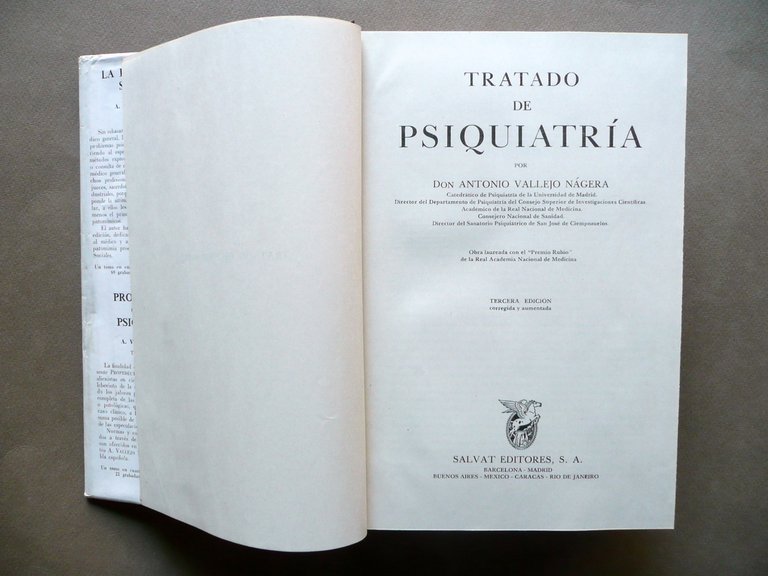 Antonio Vallejo Nagera Tratado de Psiquiatria Salvat Editores 1954 3∞ …