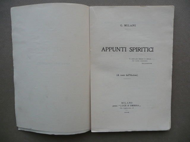 Appunti Spiritici Milani Luce E Ombra Milano 1905 Esoterica Spiritismo …