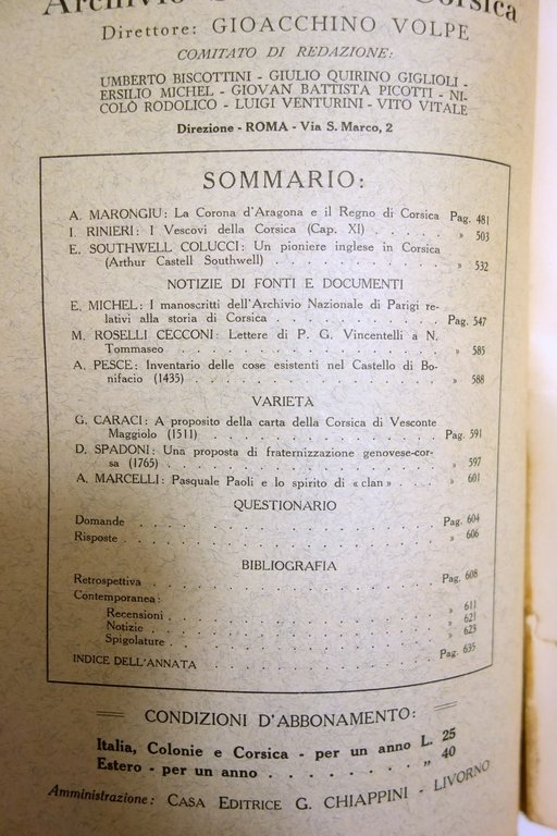 Archivio Storico di Corsica Anno XI N. 4 Ottobre-Dicembre 1935 …
