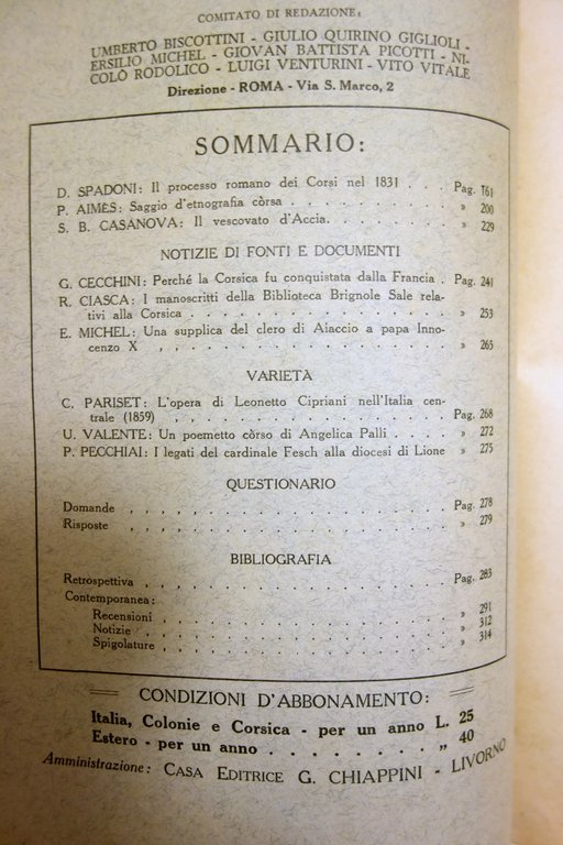 Archivio Storico di Corsica Anno XIII N. 2 Aprile-Giugno 1937 …
