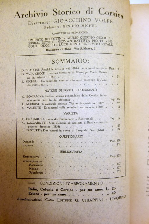 Archivio Storico di Corsica Anno XIV N. 1 Gennaio-Marzo 1938 …