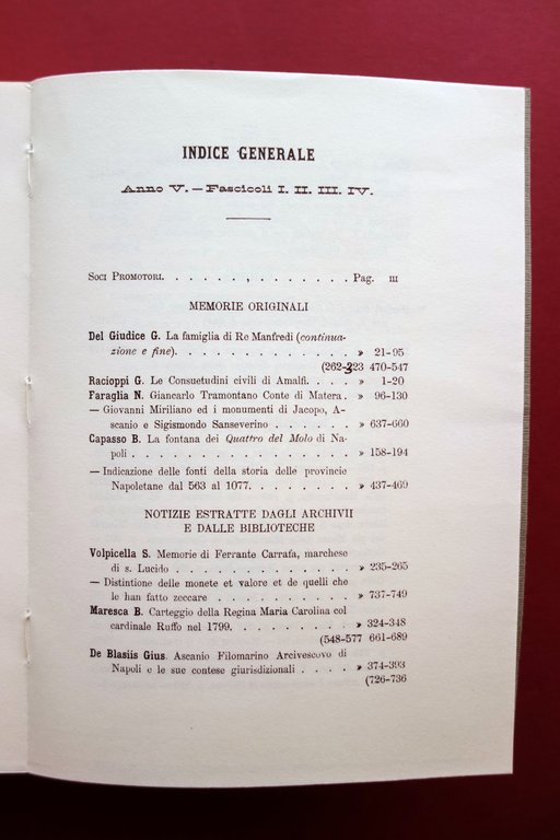 Archivio Storico per le Provincie Napoletane Anno V 1880 Forni …