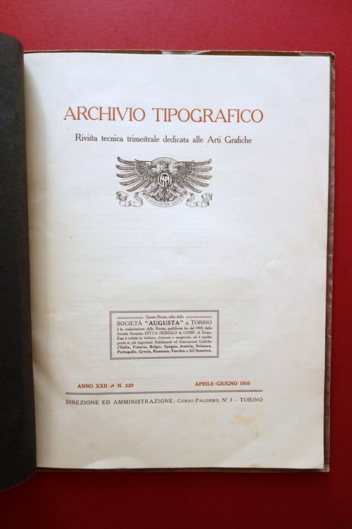 Archivio Tipografico Rivista Arti Grafiche N. 229 Augusta Torino 1910 …