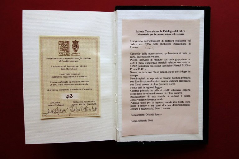 Aritmetica di Lorenzo de' Medici ArtCodex 2001 Facsimile Manoscritto Firenze