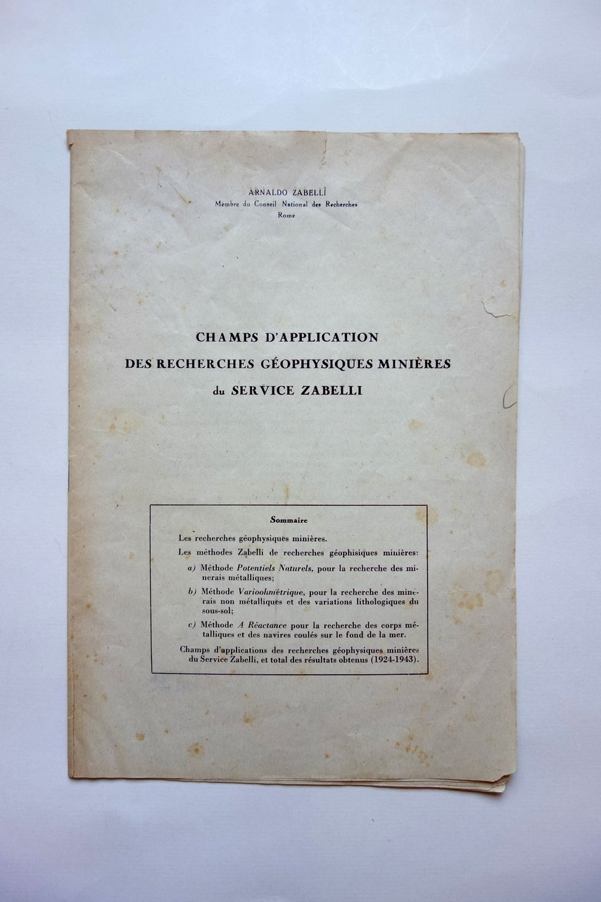 Arnaldo Zabelli Champs d'Application des Recherches GÈophysiques Minieres 1943