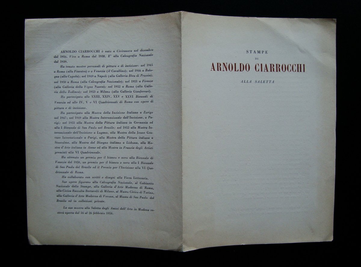 Arnoldo Ciarrocchi Alla Saletta 1954 Modena Ed Bassi e Nipoti