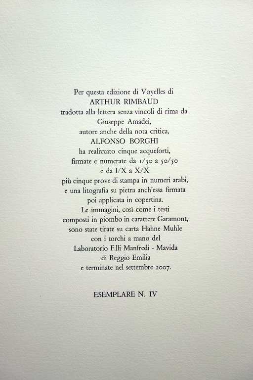 Arthur Rimbaud Voyelles Incisioni Alfonso Borghi Mavida Reggio Emilia 2007 …