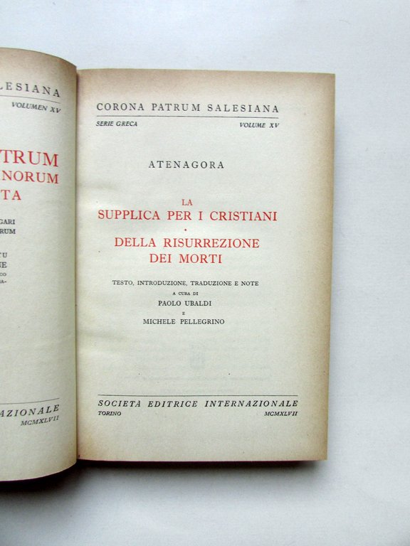 Atenagora Supplica per i Cristiani Risurrezione dei Morti SEI 1949 …