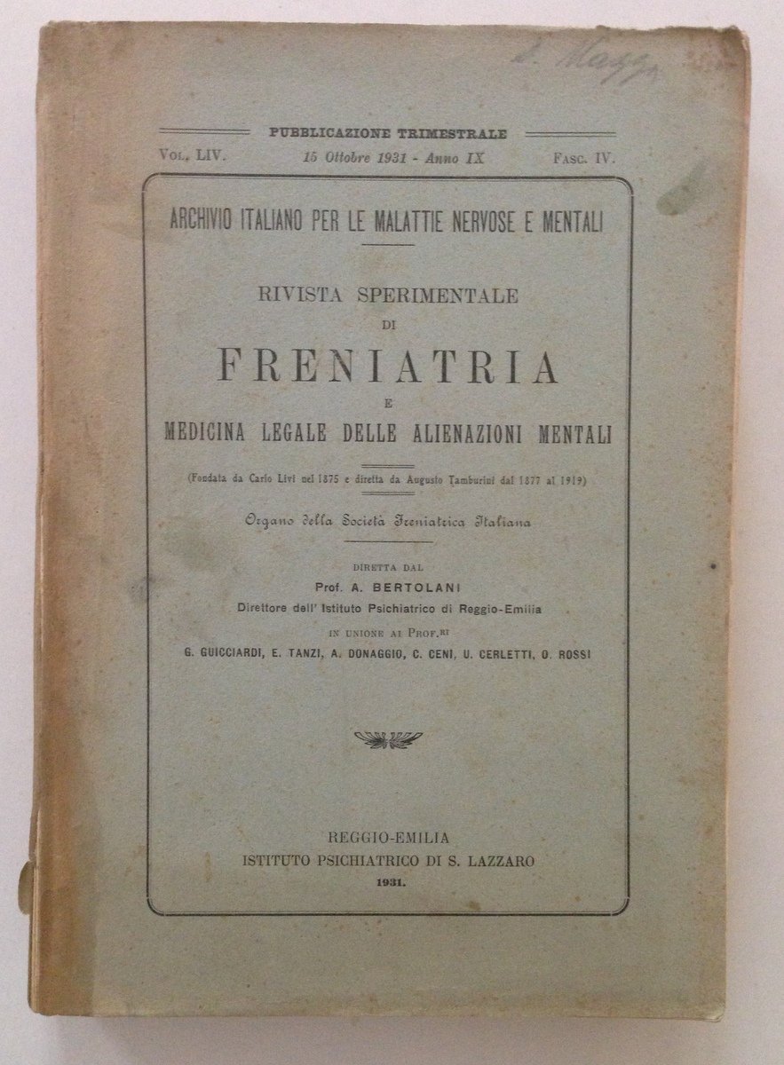 ATTI DEL XIX CONGRESSO SOCIETA' FRENIATRICA ITALIANA IN RIVISTA SPERIMENTALE