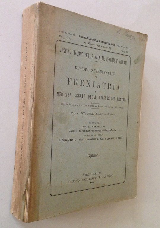 ATTI DEL XIX CONGRESSO SOCIETA' FRENIATRICA ITALIANA IN RIVISTA SPERIMENTALE