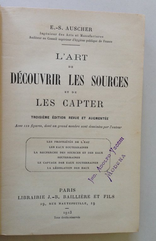 AUSCHER L'ART DE DECOUVRIR LES SOURCES ET DE LES CAPTER …