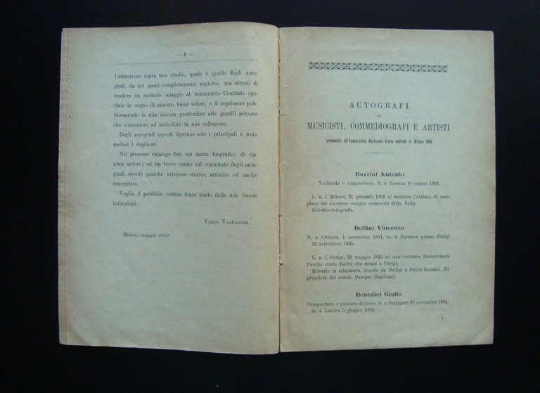 Autografi Musicisti Commediografi Artisti 1894 Arte Teatrale MIlano Vanbianchi
