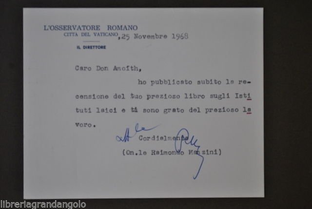 Autografi Politica Pensiero Cattolico Avvenire Osservatore Raimondo Manzini 1968 | Immagine principale