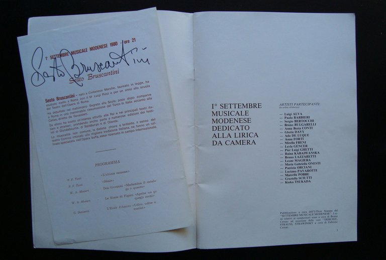 Autografi Primo Settembre Musicale Modenese 1980 Lirica Club Bruscantini Sesto