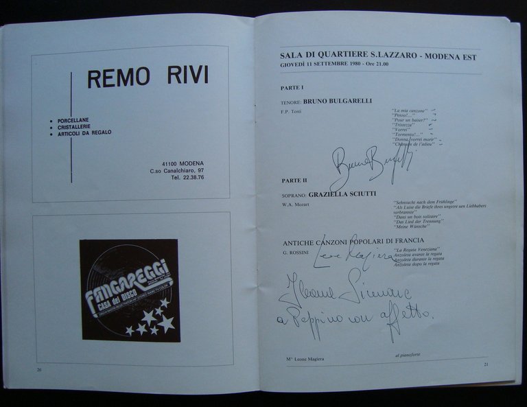 Autografi Primo Settembre Musicale Modenese 1980 Lirica Club Bruscantini Sesto