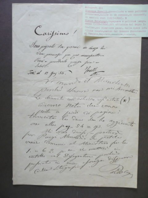 Autografi Torelli Giuseppe Pietro Paleocapa Ministro Strade Ferrovie Torino 1856 | Immagine principale