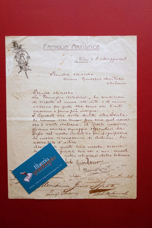 Autografi Vari 40 Firme ca. Lettera Famiglia Artistica Martucci 1903 …