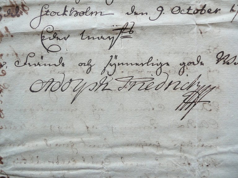 Autografo Adolfo Federico Re di Svezia Lettera Firma Stoccolma 1753 …