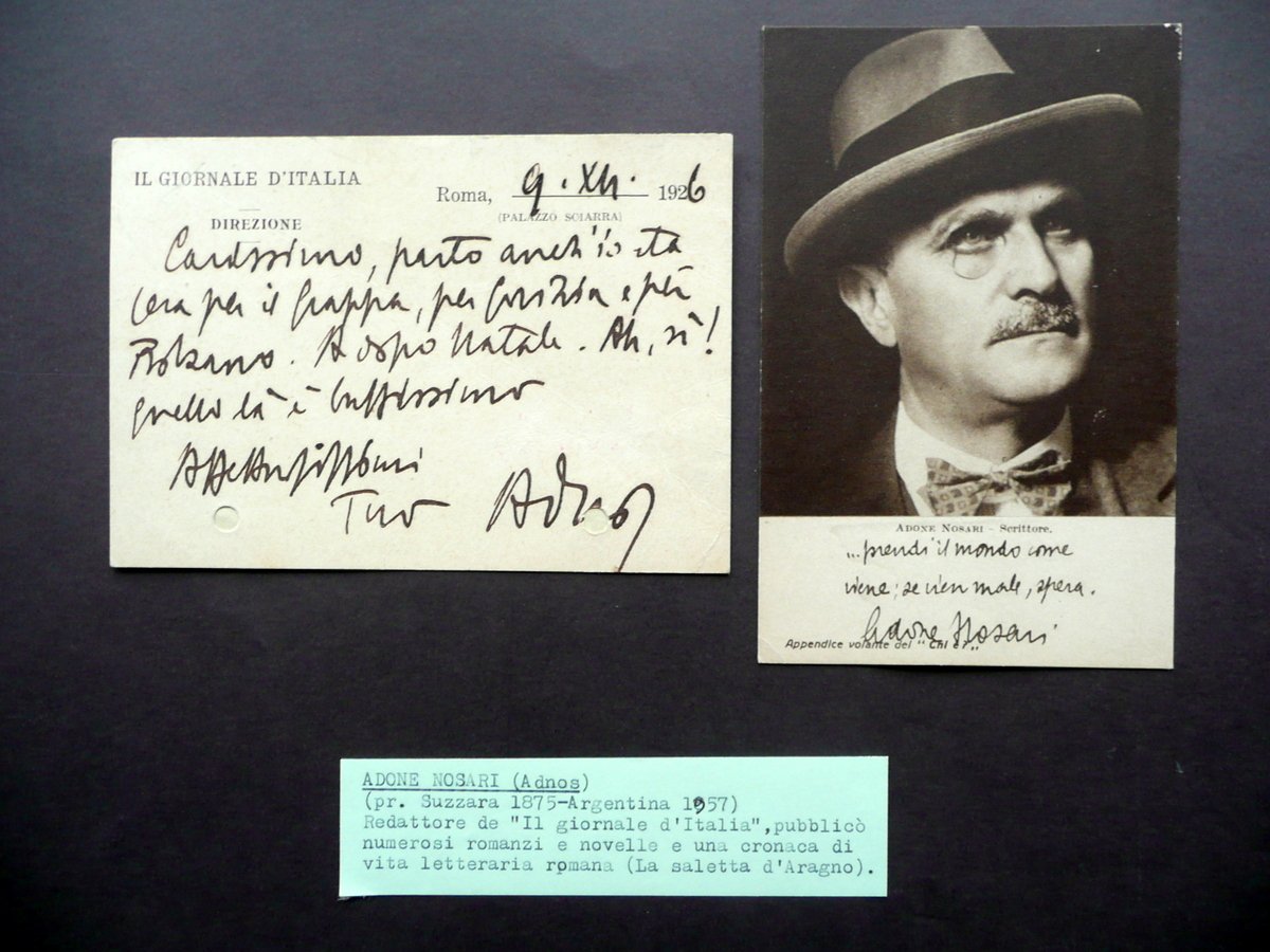 Autografo Adone Nosari Adnos Cartoncino Il Giornale d'Italia Roma 1926 …