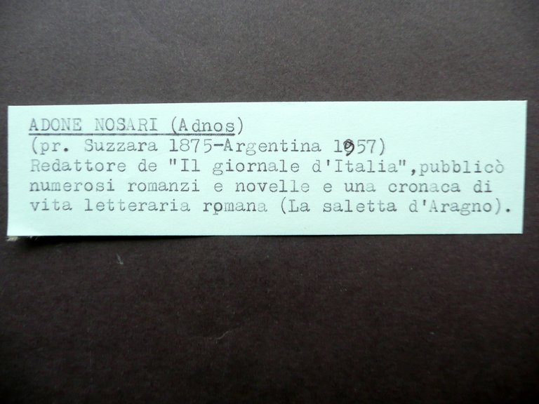 Autografo Adone Nosari Adnos Cartoncino Il Giornale d'Italia Roma 1926 …